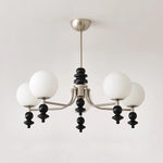 Lunaris Modern Glass Chandelier with Walnut Wood Accents for Dining Room and Living Room