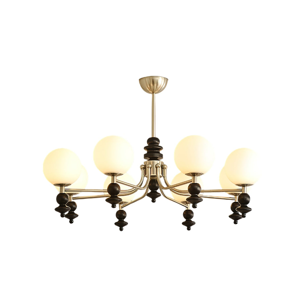 Lunaris Modern Glass Chandelier with Walnut Wood Accents for Dining Room and Living Room