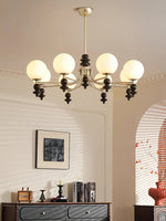 Lunaris Modern Glass Chandelier with Walnut Wood Accents for Dining Room and Living Room
