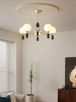 Lunaris Modern Glass Chandelier with Walnut Wood Accents for Dining Room and Living Room