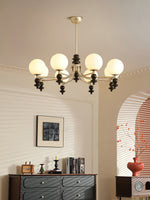 Lunaris Modern Glass Chandelier with Walnut Wood Accents for Dining Room and Living Room