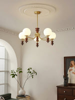 Lunaris Modern Glass Chandelier with Walnut Wood Accents for Dining Room and Living Room