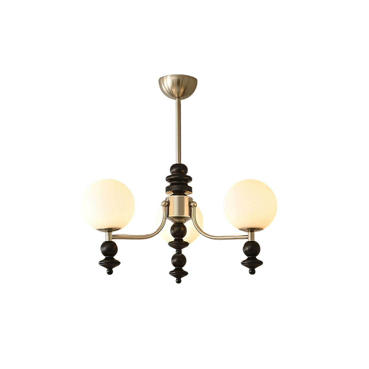 Lunaris Modern Glass Chandelier with Walnut Wood Accents for Dining Room and Living Room