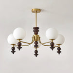 Lunaris Modern Glass Chandelier with Walnut Wood Accents for Dining Room and Living Room