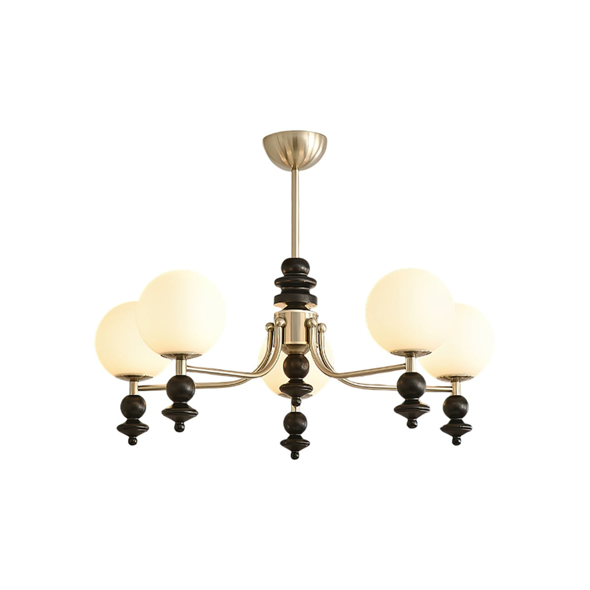 Lunaris Modern Glass Chandelier with Walnut Wood Accents for Dining Room and Living Room