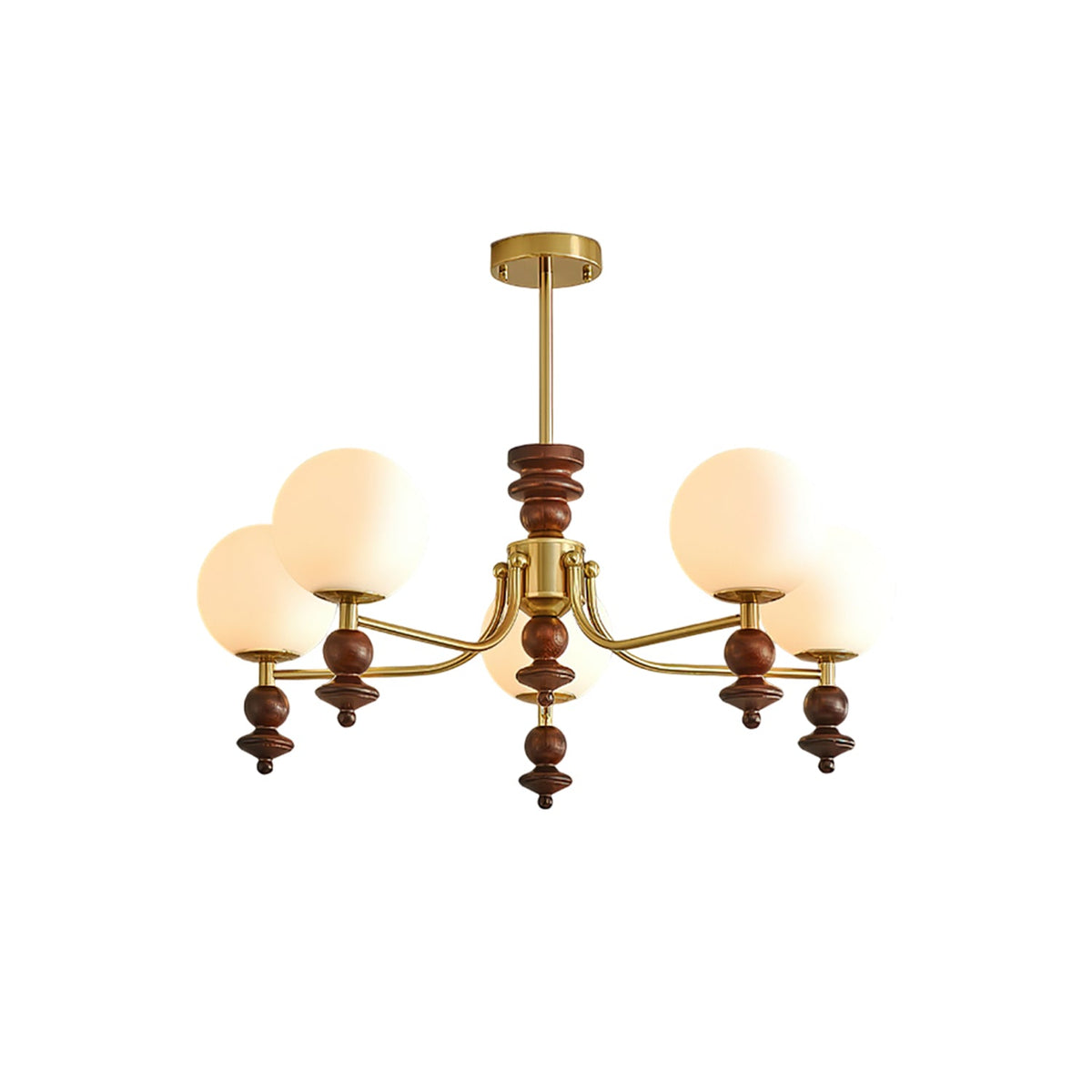 Lunaris Modern Glass Chandelier with Walnut Wood Accents for Dining Room and Living Room
