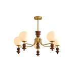 Lunaris Modern Glass Chandelier with Walnut Wood Accents for Dining Room and Living Room