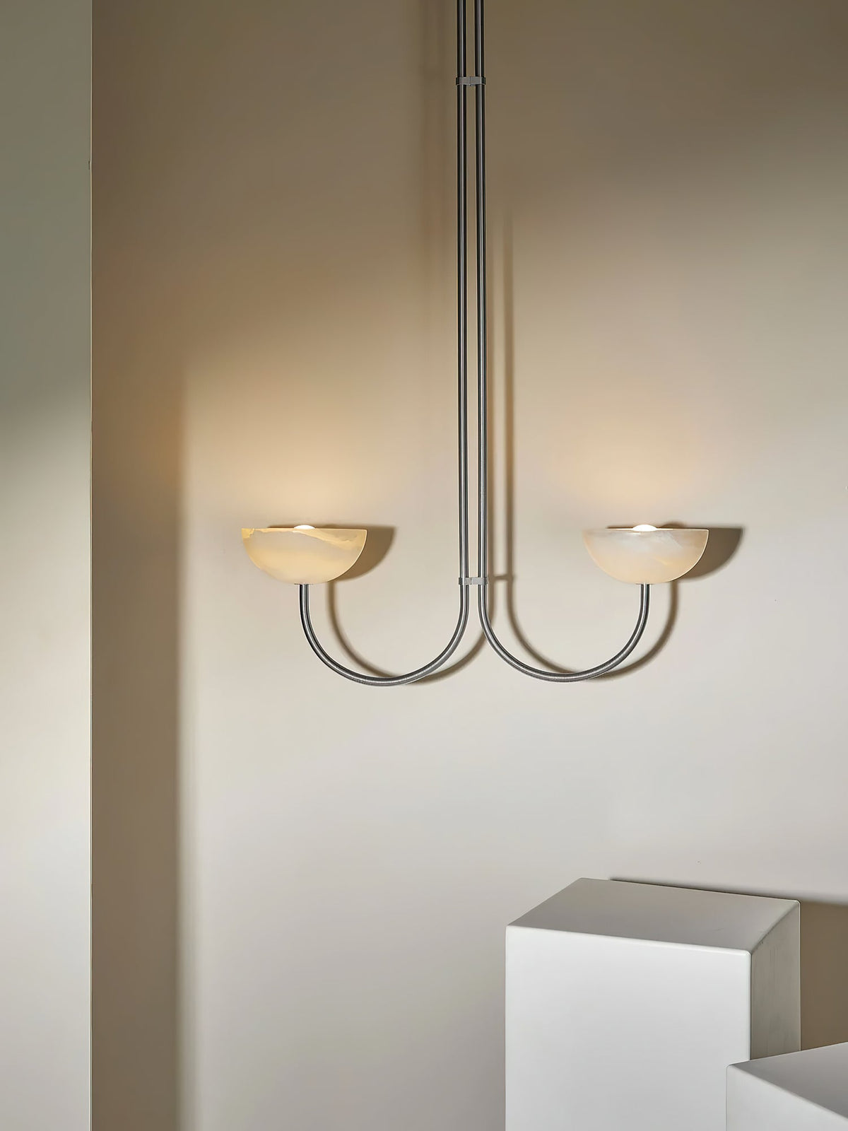 Lunaris Duo Alabaster Pendant Light – Modern Minimalist LED Chandelier