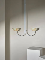 Lunaris Duo Alabaster Pendant Light – Modern Minimalist LED Chandelier
