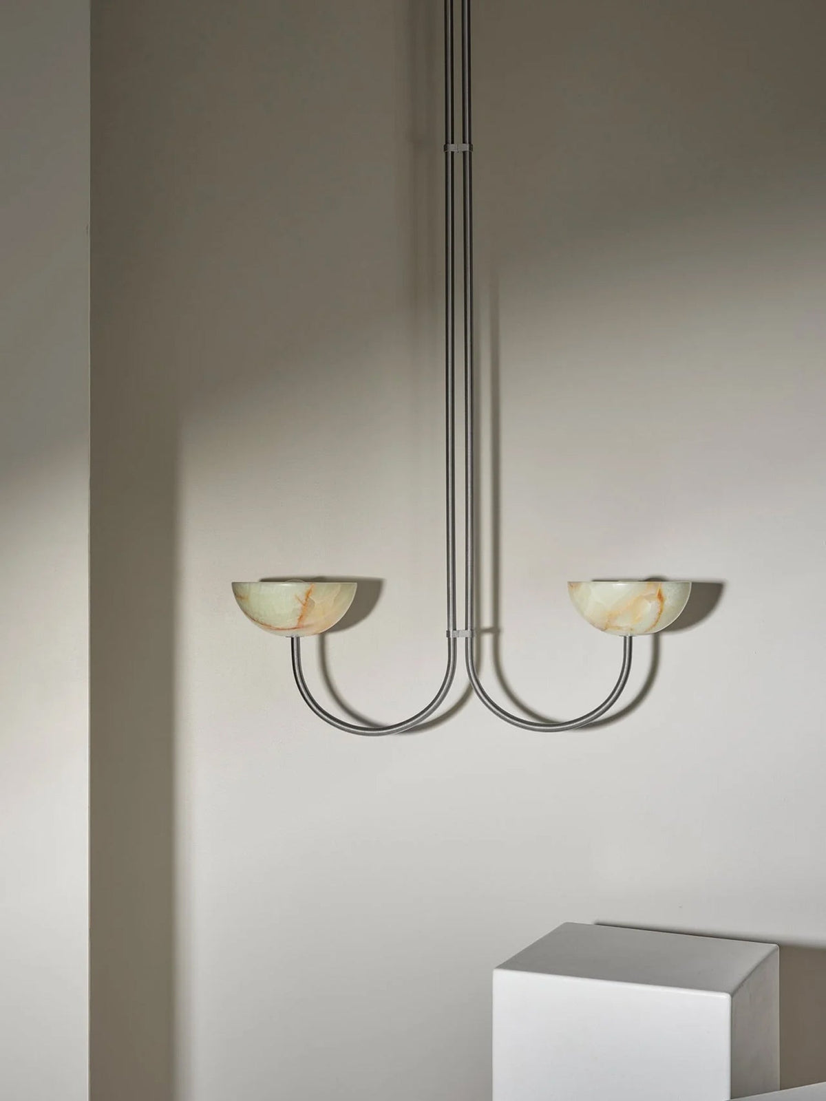 Lunaris Duo Alabaster Pendant Light – Modern Minimalist LED Chandelier