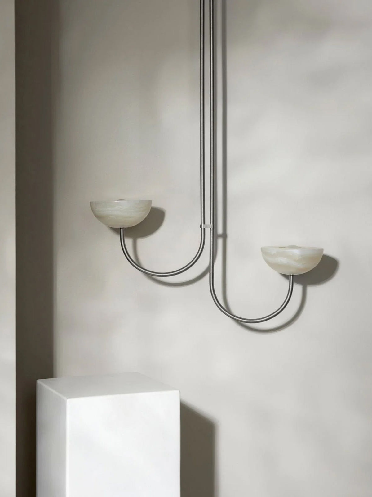 Lunaris Duo Alabaster Pendant Light – Modern Minimalist LED Chandelier