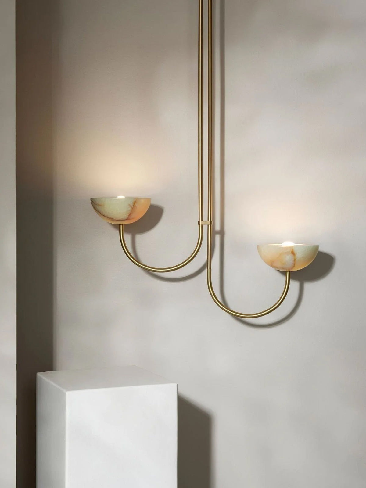 Lunaris Duo Alabaster Pendant Light – Modern Minimalist LED Chandelier