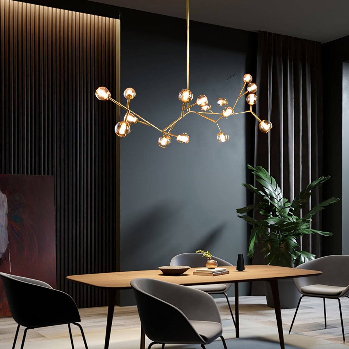 Lunaris Branch Chandelier — Sculptural Brass & Glass Pendant Light
