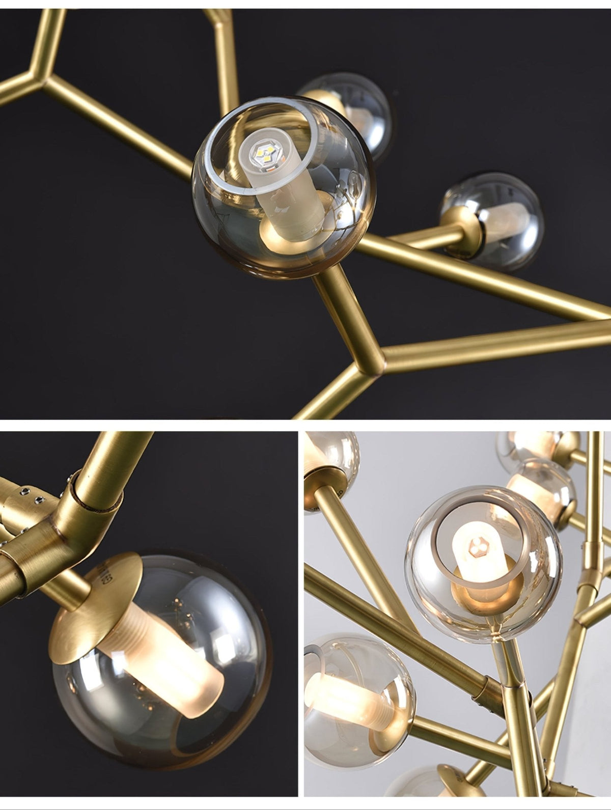 Lunaris Branch Chandelier — Sculptural Brass & Glass Pendant Light