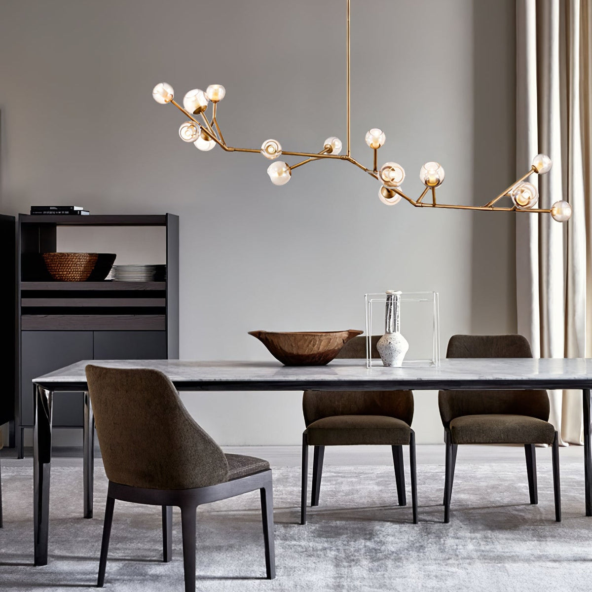 Lunaris Branch Chandelier — Sculptural Brass & Glass Pendant Light