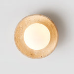 Lunaro Travertine Flush Mount Ceiling Light, Natural Stone & Opal Glass
