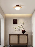 Lunaro Travertine Flush Mount Ceiling Light, Natural Stone & Opal Glass