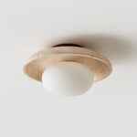 Lunaro Travertine Flush Mount Ceiling Light, Natural Stone & Opal Glass