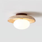 Lunaro Travertine Flush Mount Ceiling Light, Natural Stone & Opal Glass