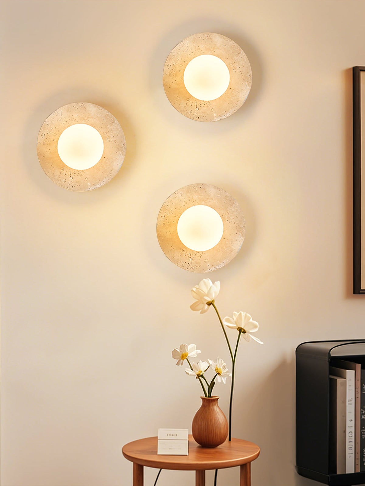 Lunaro Travertine Wall Sconce with Opal Glass Globe