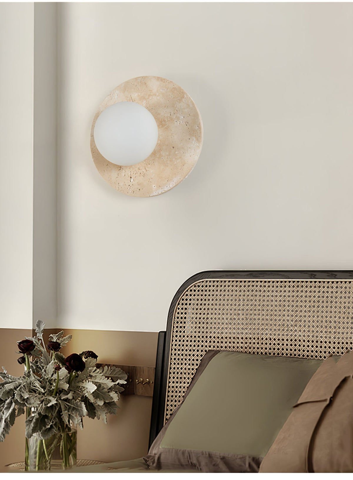 Lunaro Travertine Wall Sconce with Opal Glass Globe