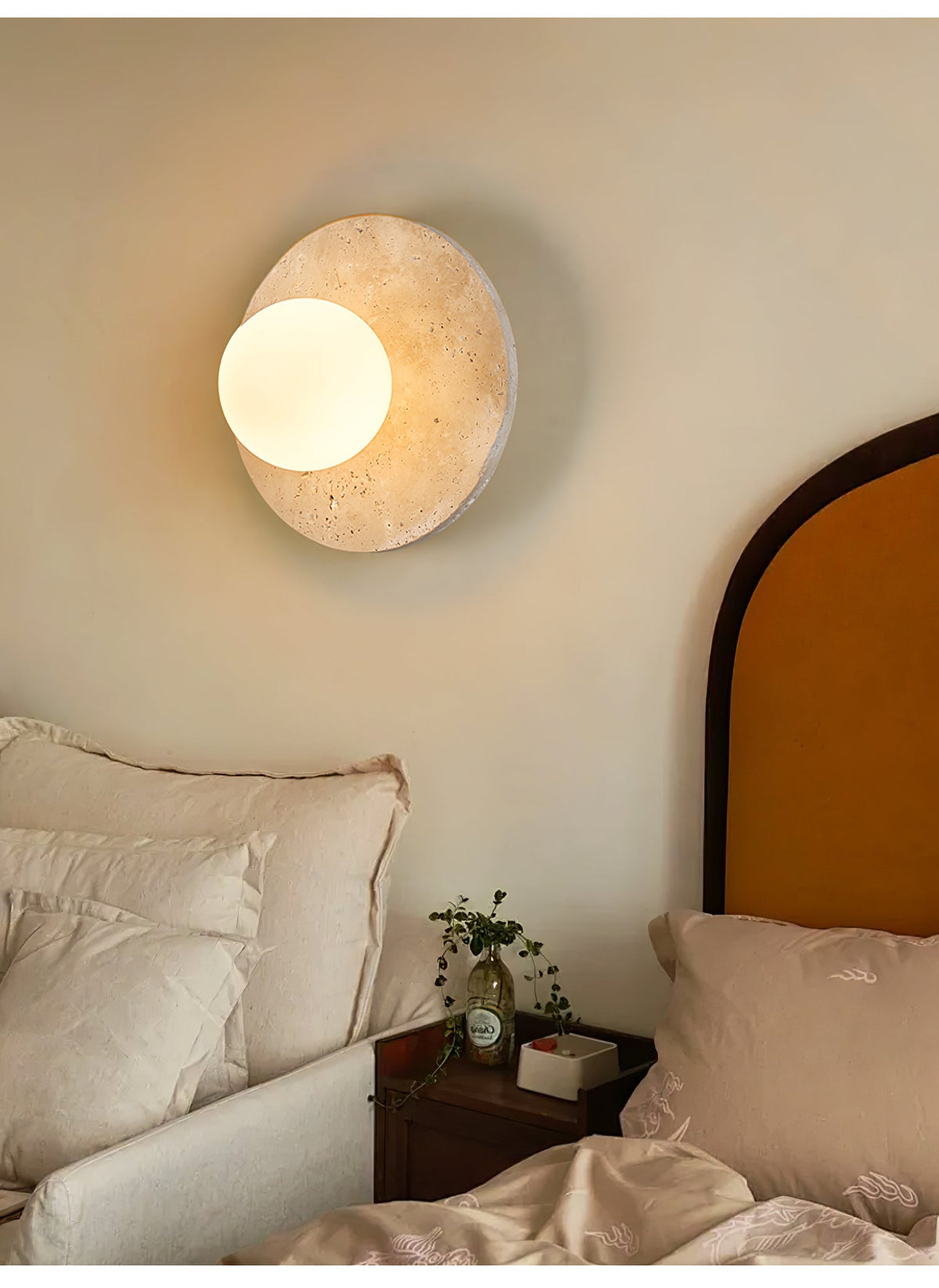 Lunaro Travertine Wall Sconce with Opal Glass Globe