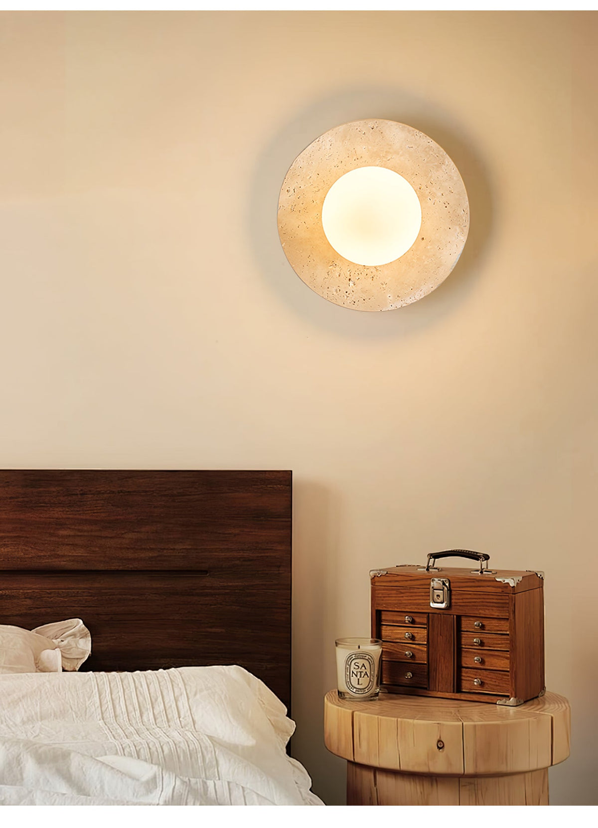 Lunaro Travertine Wall Sconce with Opal Glass Globe
