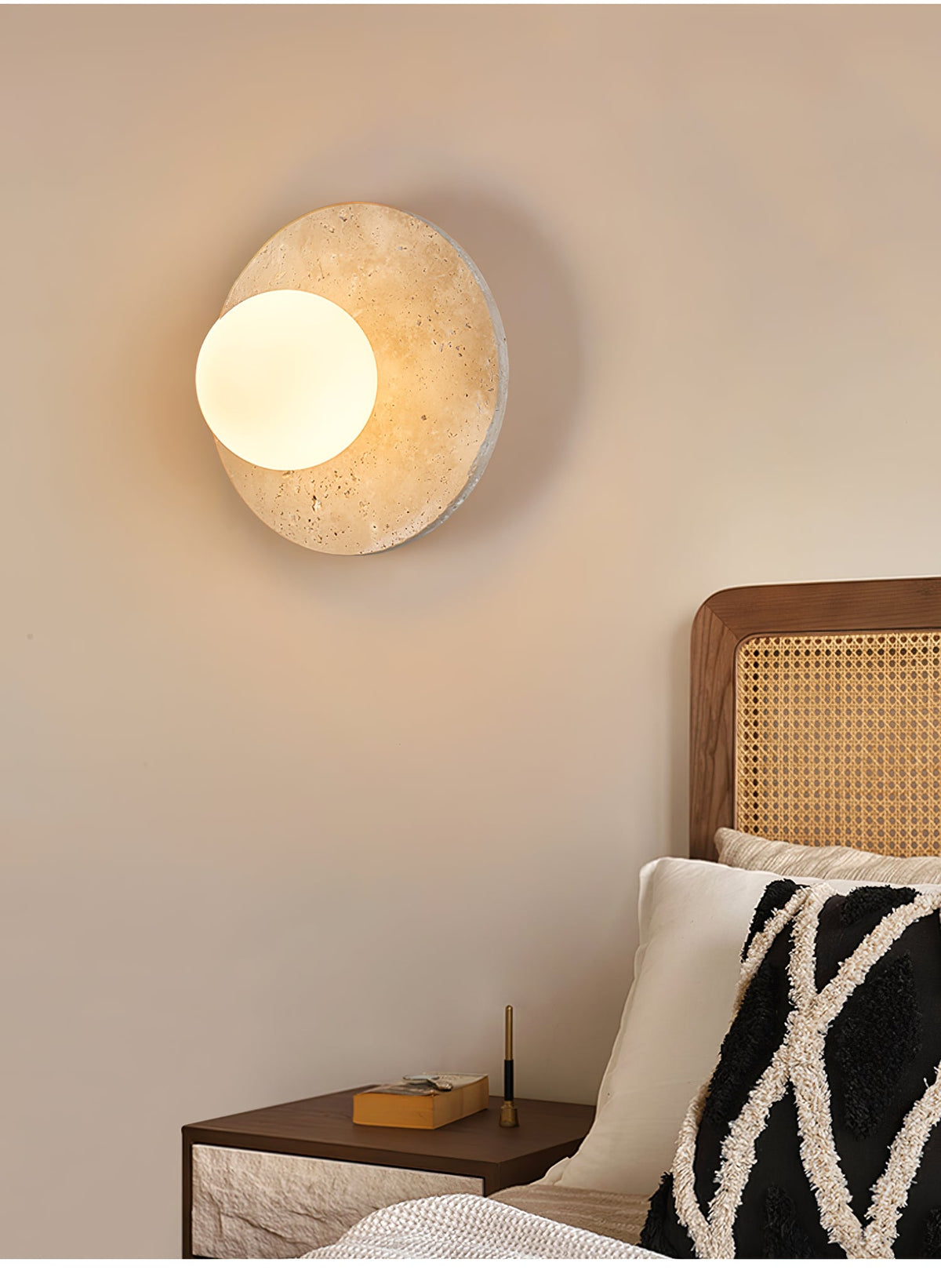 Lunaro Travertine Wall Sconce with Opal Glass Globe