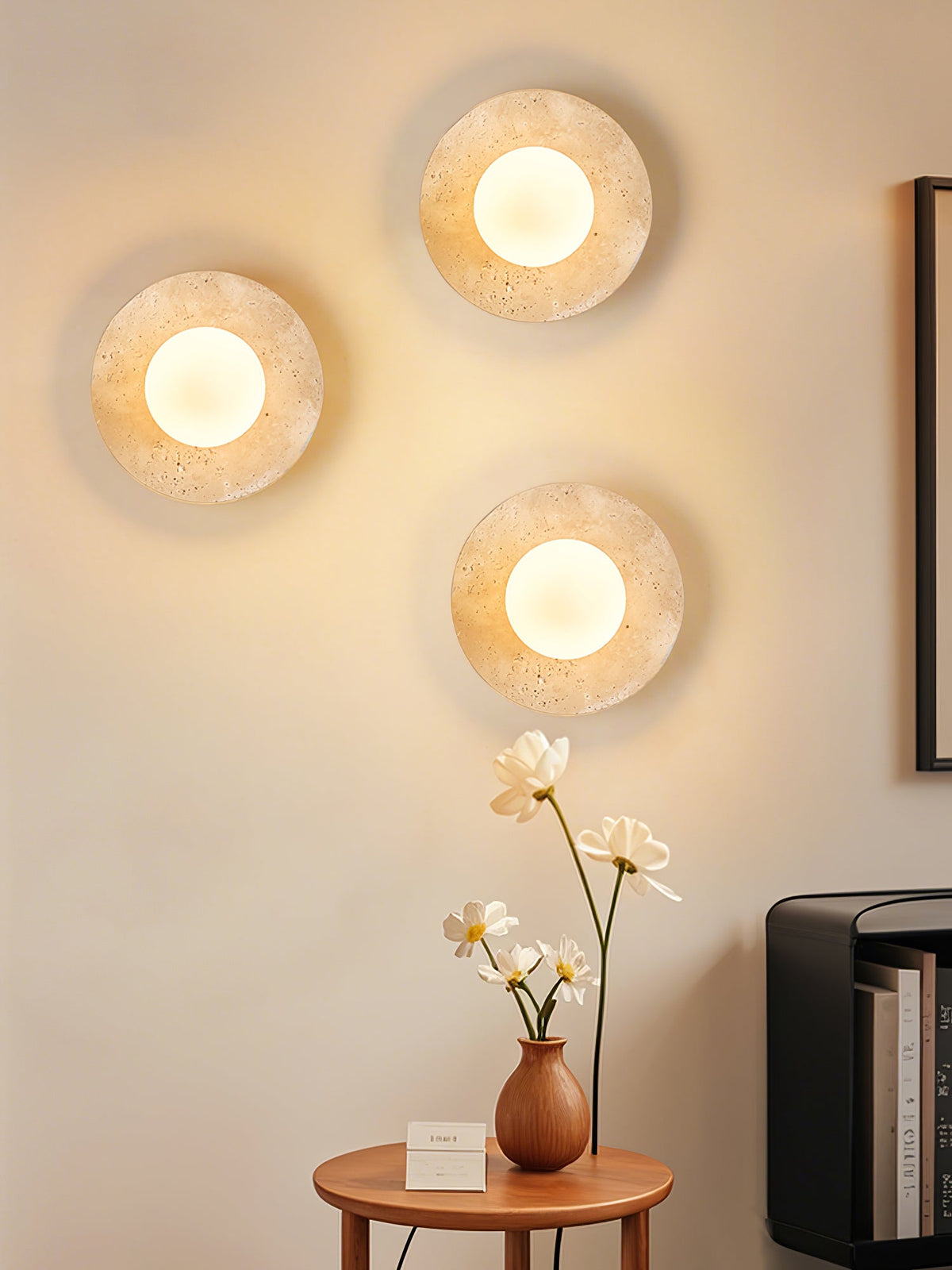Lunaro Travertine Wall Sconce with Opal Glass Globe