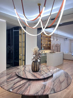 Lunestra Strap Chandelier — Sculptural LED Pendant Light in Leather and Brass