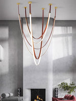 Lunestra Strap Chandelier — Sculptural LED Pendant Light in Leather and Brass