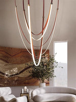 Lunestra Strap Chandelier — Sculptural LED Pendant Light in Leather and Brass