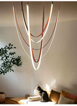 Lunestra Strap Chandelier — Sculptural LED Pendant Light in Leather and Brass