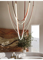 Lunestra Strap Chandelier — Sculptural LED Pendant Light in Leather and Brass