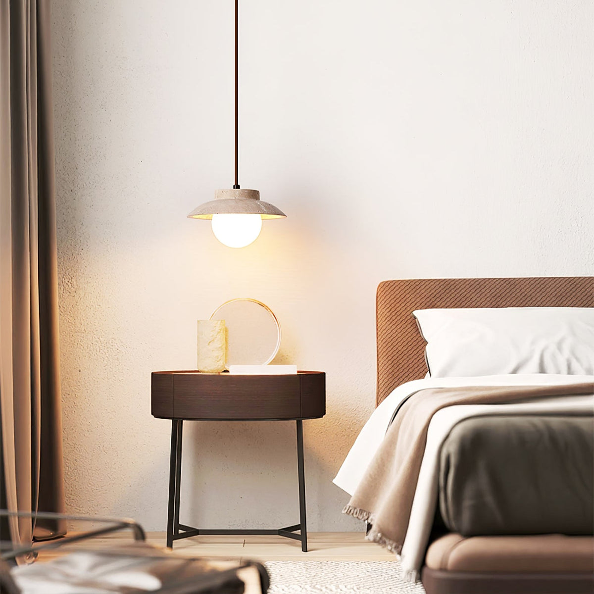 Luneva Pendant Light in Yellow Travertine | Modern Designer Hanging Lamp
