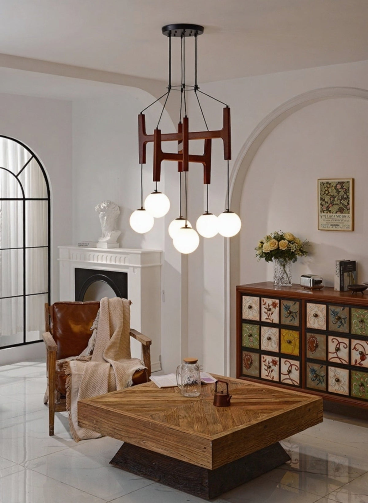 Lunna Orb Chandelier – Modern Wood and Glass Pendant Light