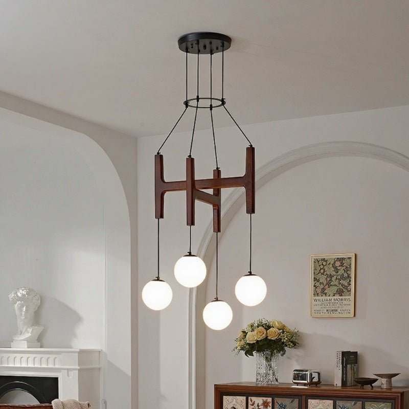 Lunna Orb Chandelier – Modern Wood and Glass Pendant Light