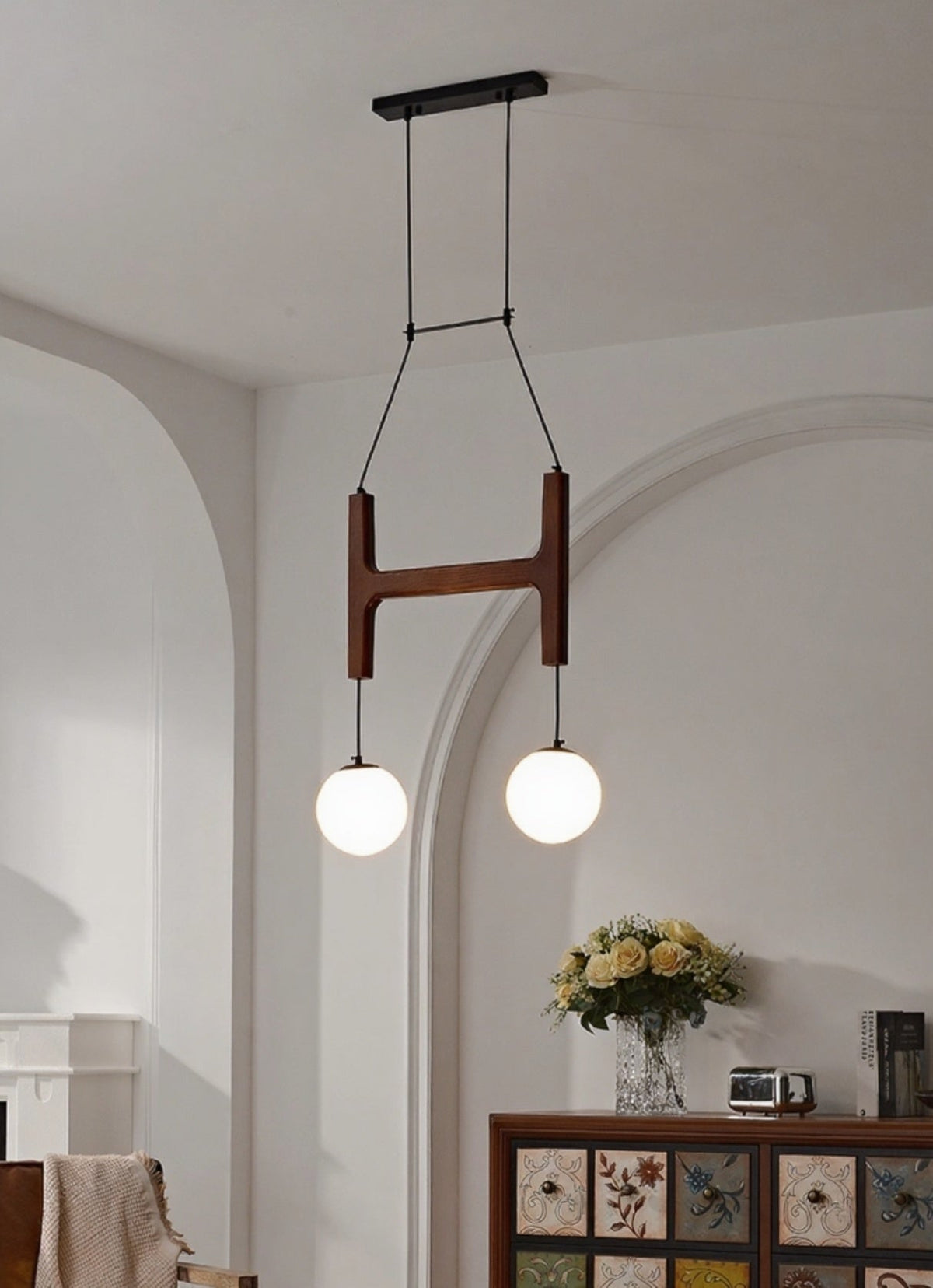 Lunna Orb Chandelier – Modern Wood and Glass Pendant Light