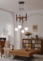 Lunna Orb Chandelier – Modern Wood and Glass Pendant Light