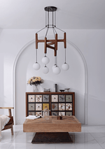 Lunna Orb Chandelier – Modern Wood and Glass Pendant Light