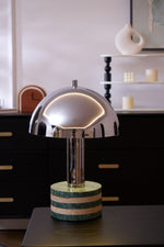 Luno Chrome Table Lamp with Green Marble Base – Modern Designer Desk Light