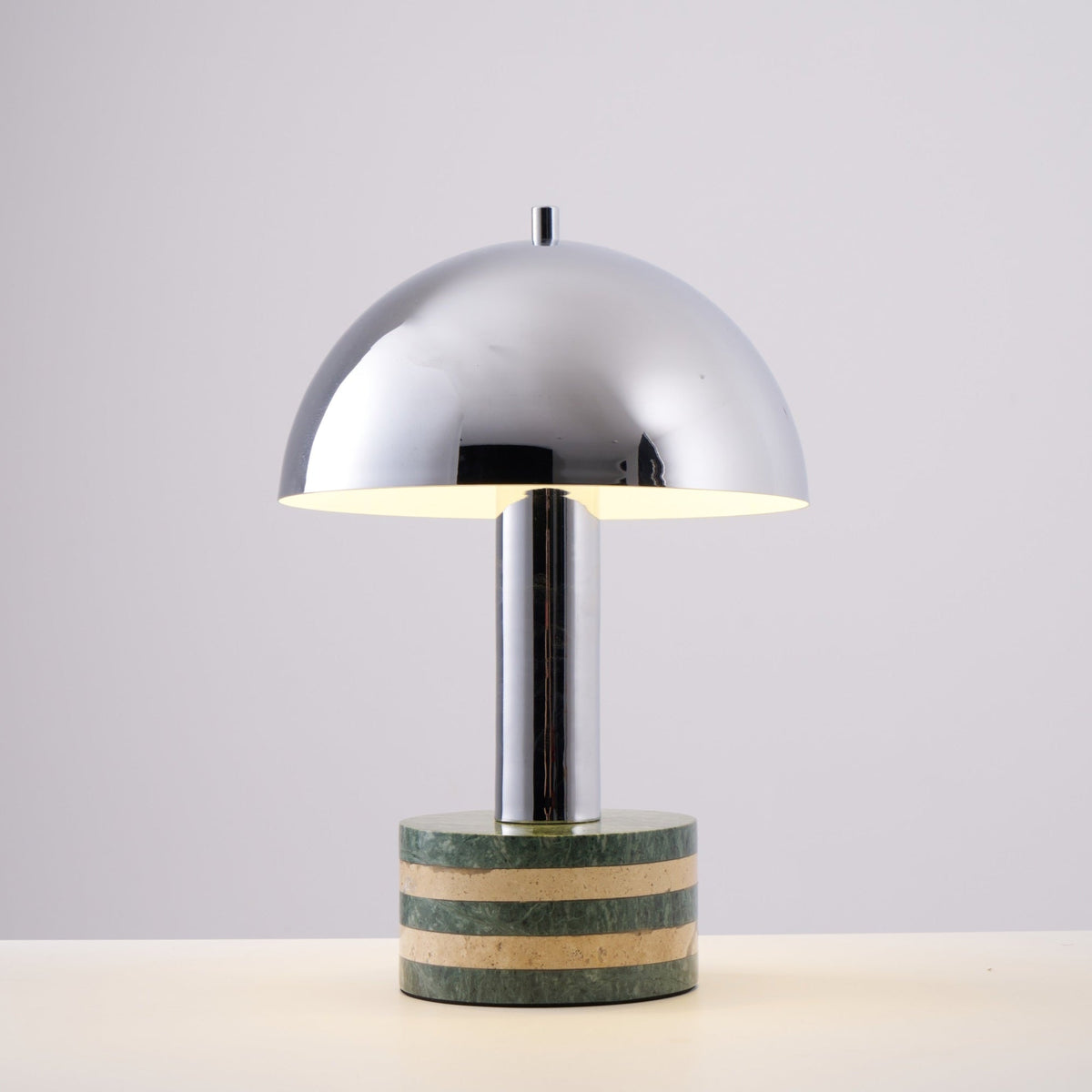 Luno Chrome Table Lamp with Green Marble Base – Modern Designer Desk Light