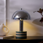 Luno Chrome Table Lamp with Green Marble Base – Modern Designer Desk Light