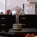 Luno Chrome Table Lamp with Green Marble Base – Modern Designer Desk Light