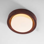 Lunor Ring Ceiling Light in Walnut Wood Grain Finish, Modern LED Flush Mount