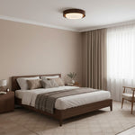 Lunor Ring Ceiling Light in Walnut Wood Grain Finish, Modern LED Flush Mount