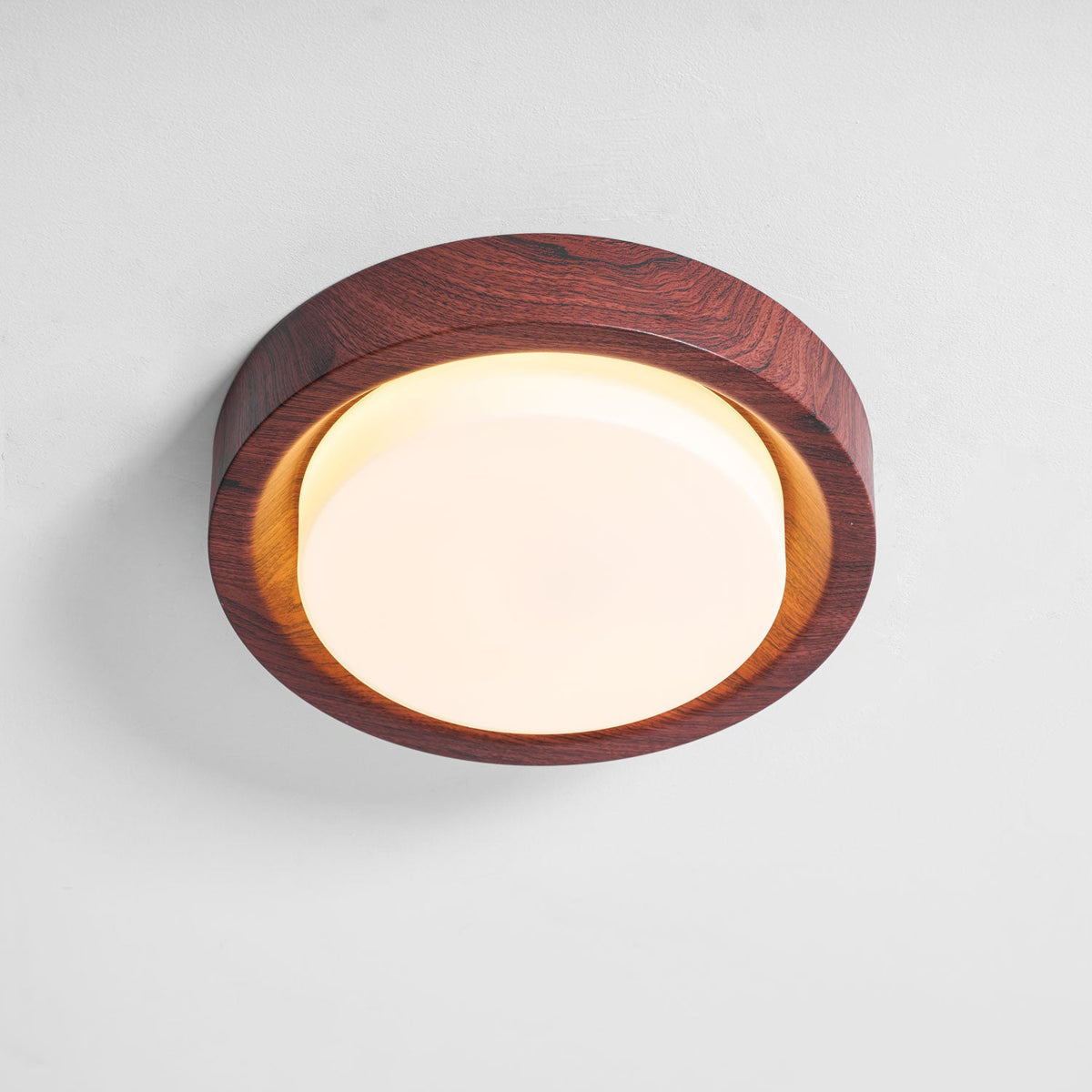 Lunor Ring Ceiling Light in Walnut Wood Grain Finish, Modern LED Flush Mount