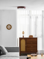 Lunor Ring Ceiling Light in Walnut Wood Grain Finish, Modern LED Flush Mount