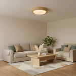 Lunor Ring Ceiling Light in Walnut Wood Grain Finish, Modern LED Flush Mount