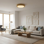 Lunor Ring Ceiling Light in Walnut Wood Grain Finish, Modern LED Flush Mount